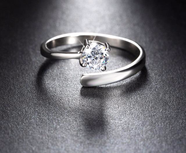 Silver Diamond Cut & Rhinestone Couple Ring