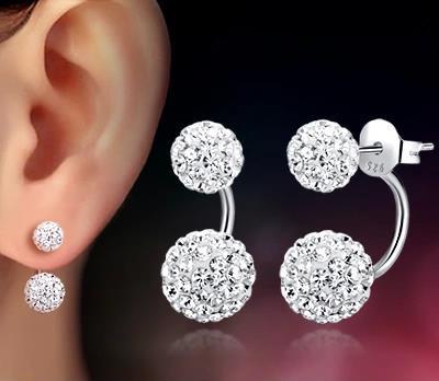 Silver Rhinestones Double-sided Earrings