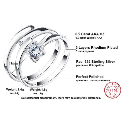 Silver Diamond Cut & Rhinestone Couple Ring