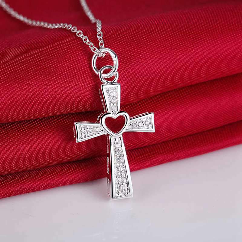 Silver Cross with Heart Pendant Necklace