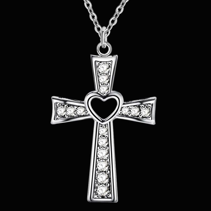 Silver Cross with Heart Pendant Necklace