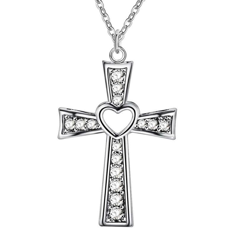 Silver Cross with Heart Pendant Necklace