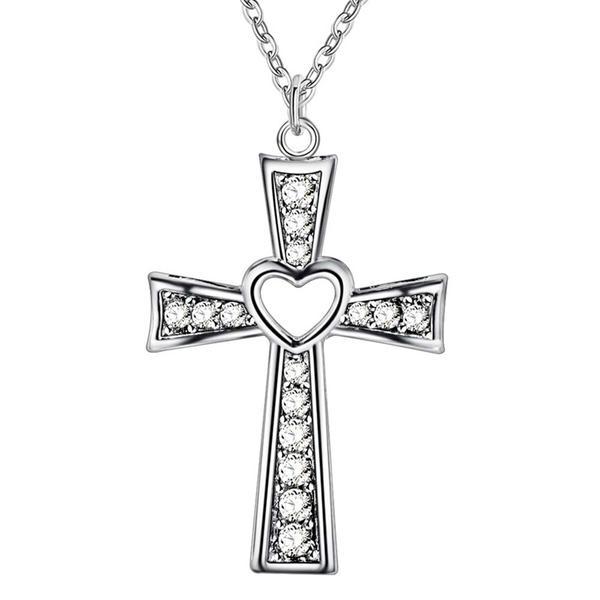 Silver Cross with Heart Pendant Necklace