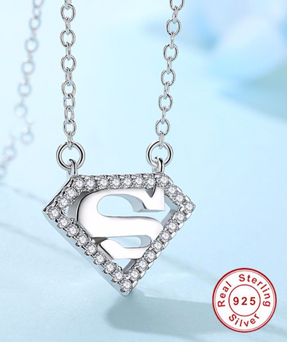 Superman Crystal Pendant Silver Necklace