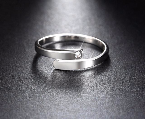 Silver Diamond Cut & Rhinestone Couple Ring