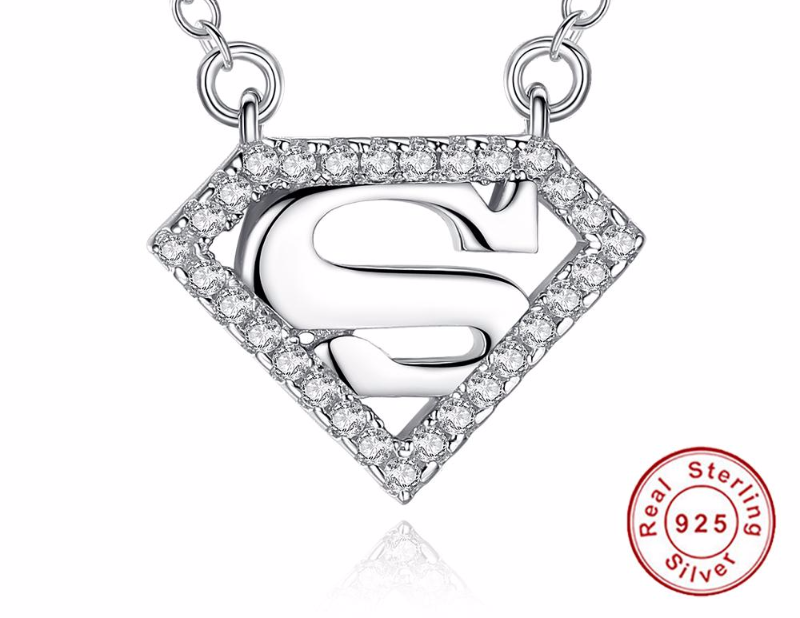 Superman Crystal Pendant Silver Necklace