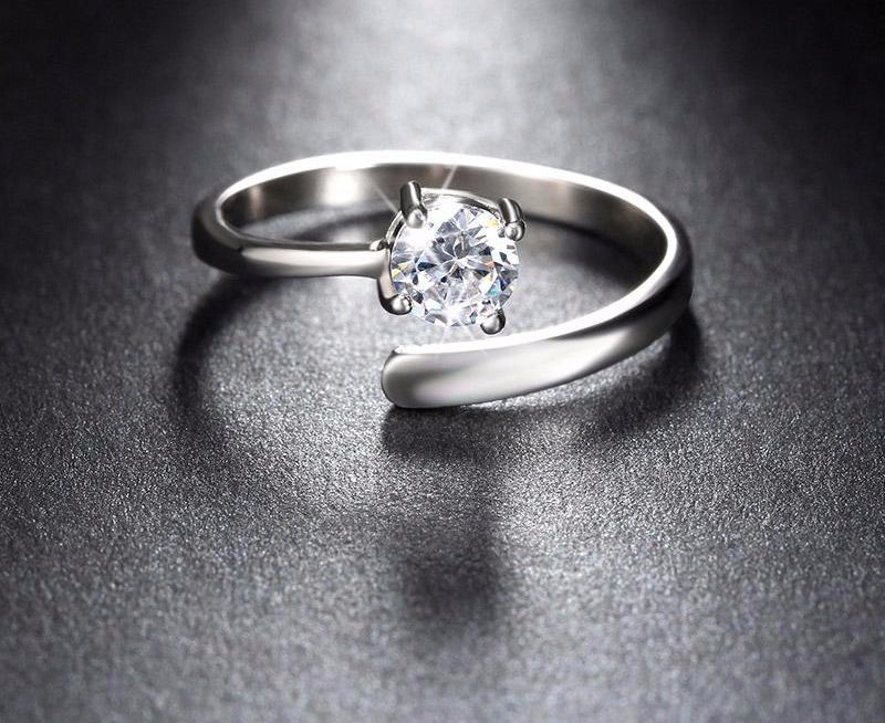 Silver Diamond Cut & Rhinestone Couple Ring