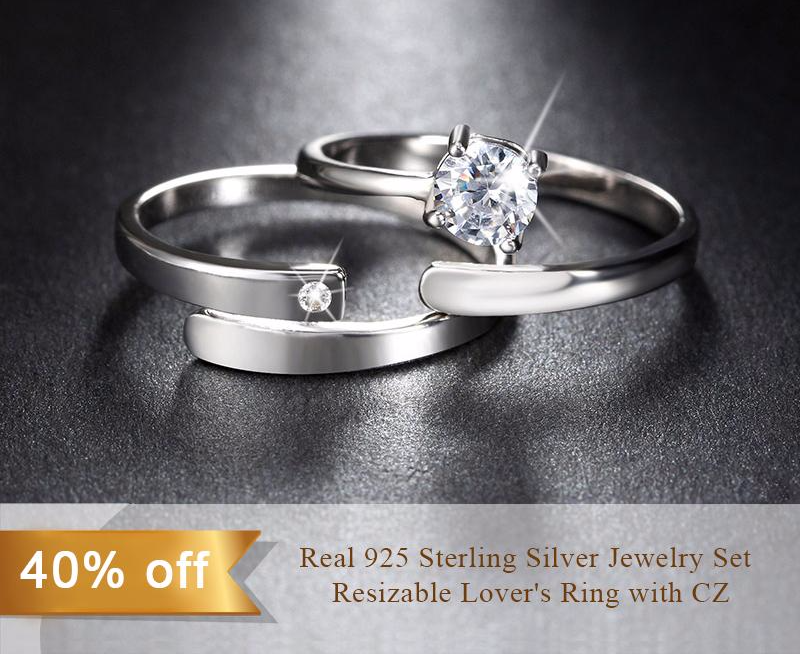 Silver Diamond Cut & Rhinestone Couple Ring